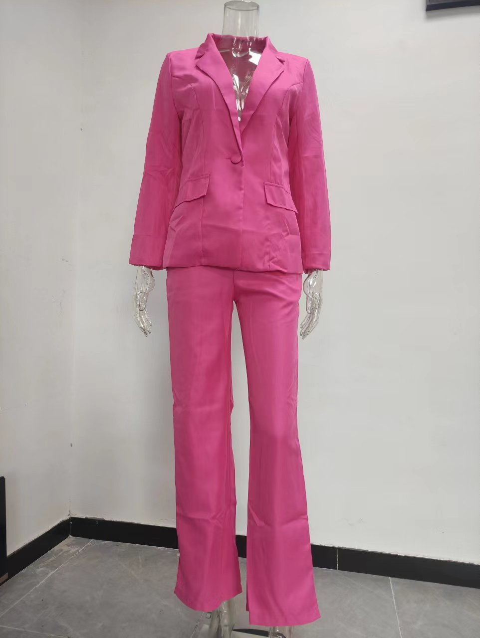 Lapel button-down blazer and straight-leg trousers office suit actual product photo – women's business commuting fashion