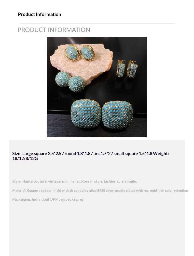 Turquoise Micro-Inlaid French-Style Earrings for Women