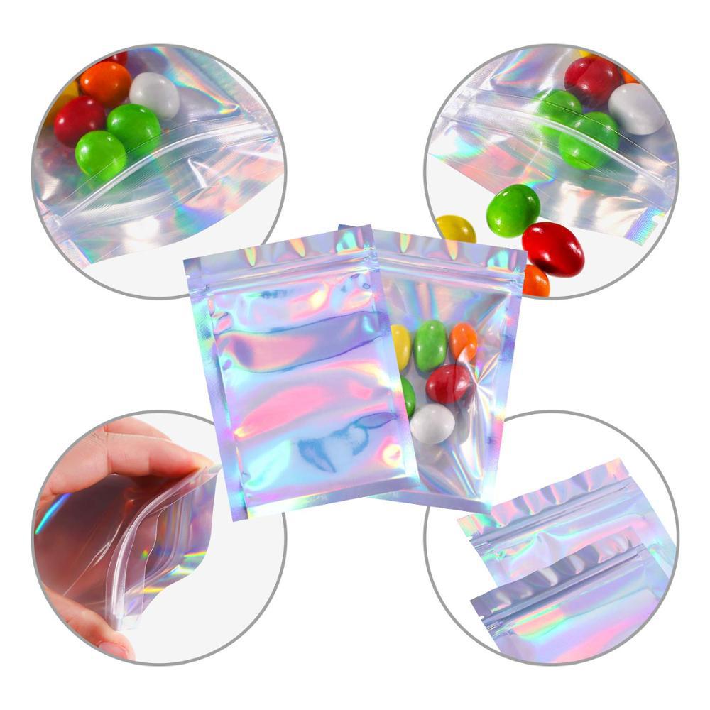 Holographic Rainbow Film Sealed Bag Earrings Ring Jewelry Small Bag Mobile Phone Case Laser Ziplock Bag Jewelry Packaging Bag 6