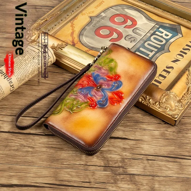 Genuine Leather Long First-Layer Cowhide Wallet Zipper