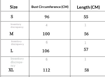 US size chart for women's hollow-out knit cardigan – bust waist measurements in inches