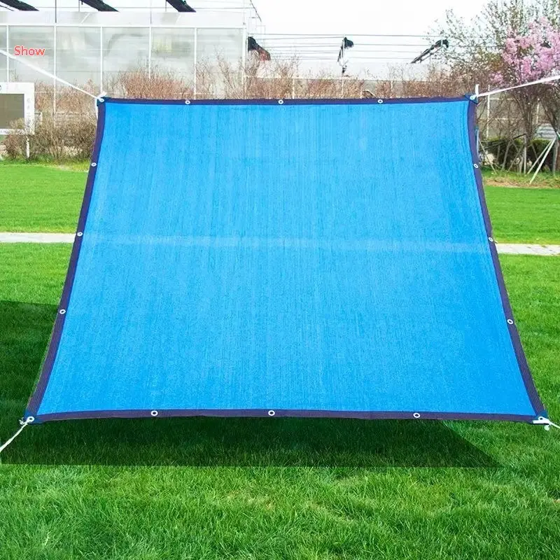 Blue Shade Net With Hemmed Edges And Perforations