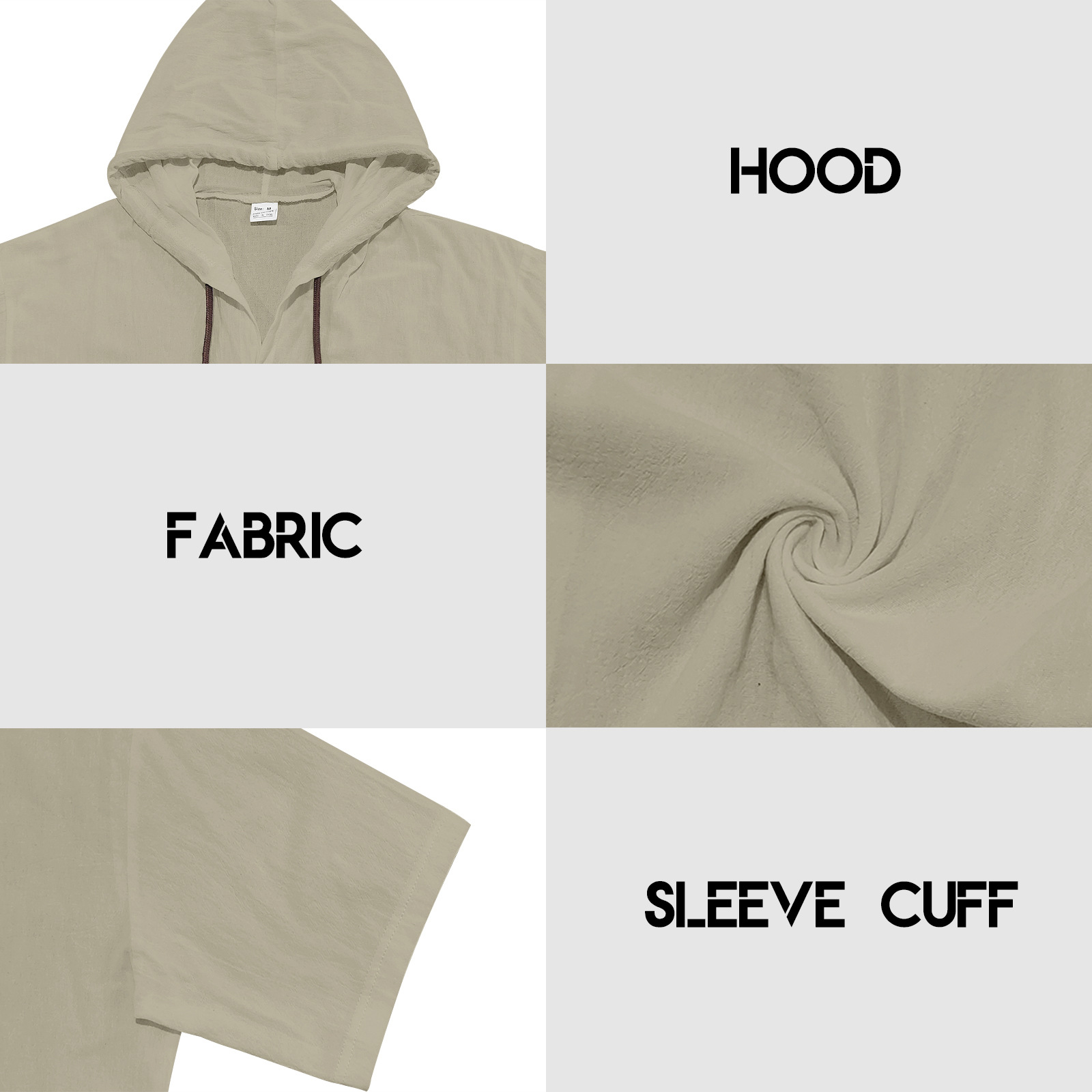 Linen Mens Short-sleeve Lightweight Loose-fitting Hooded T-shirt