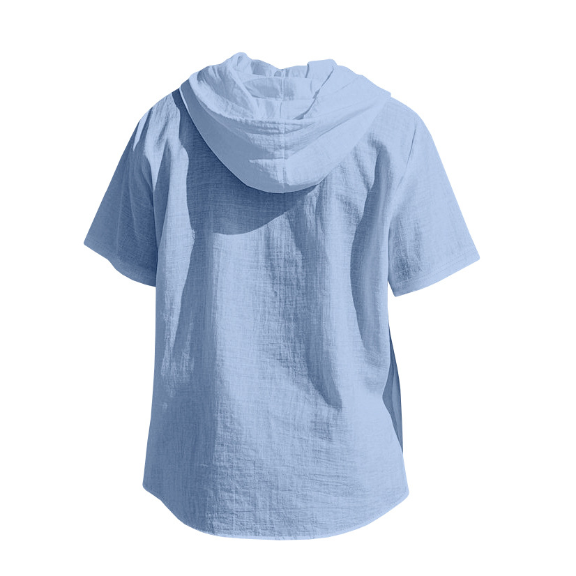 Linen Mens Short-sleeve Lightweight Loose-fitting Hooded T-shirt