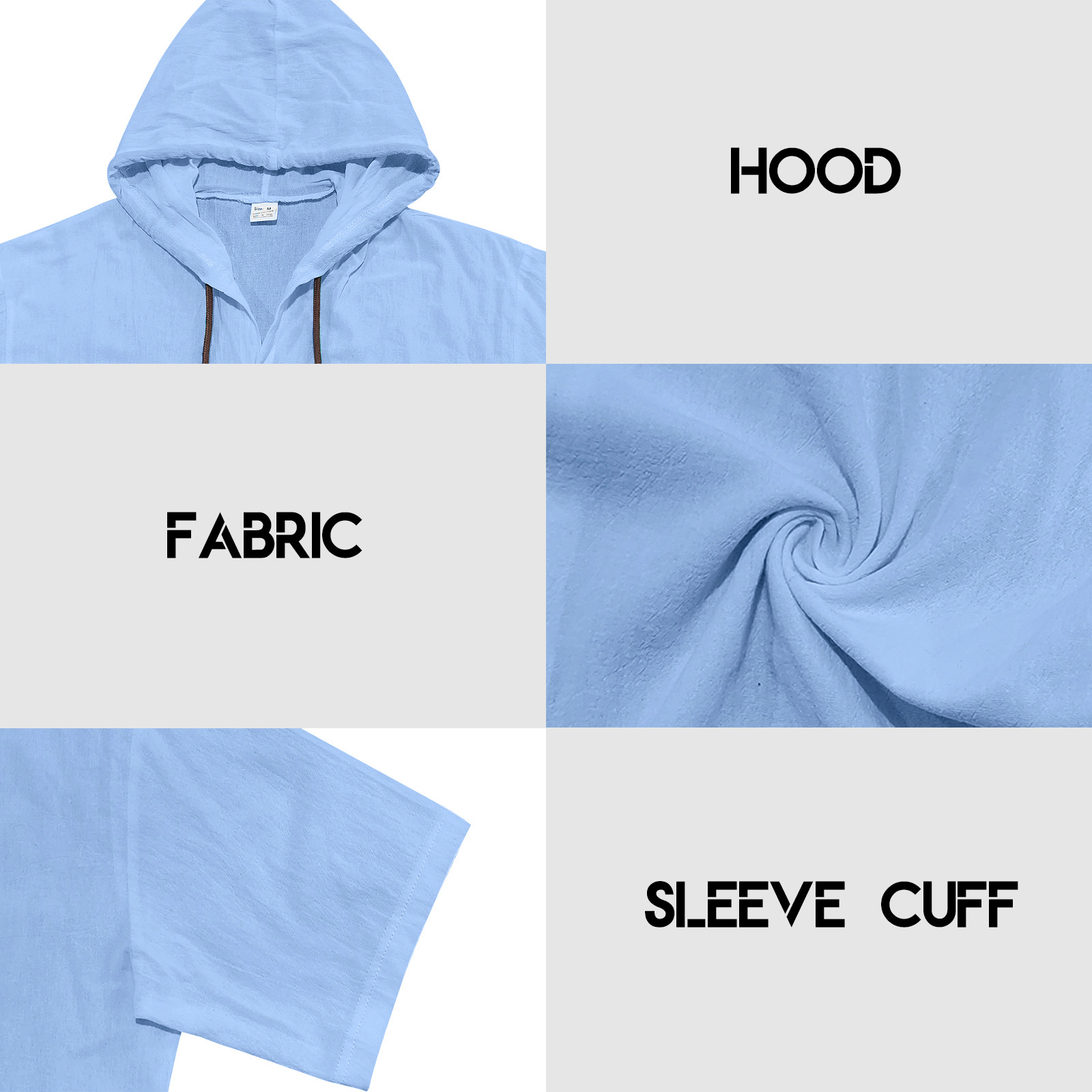 Linen Mens Short-sleeve Lightweight Loose-fitting Hooded T-shirt