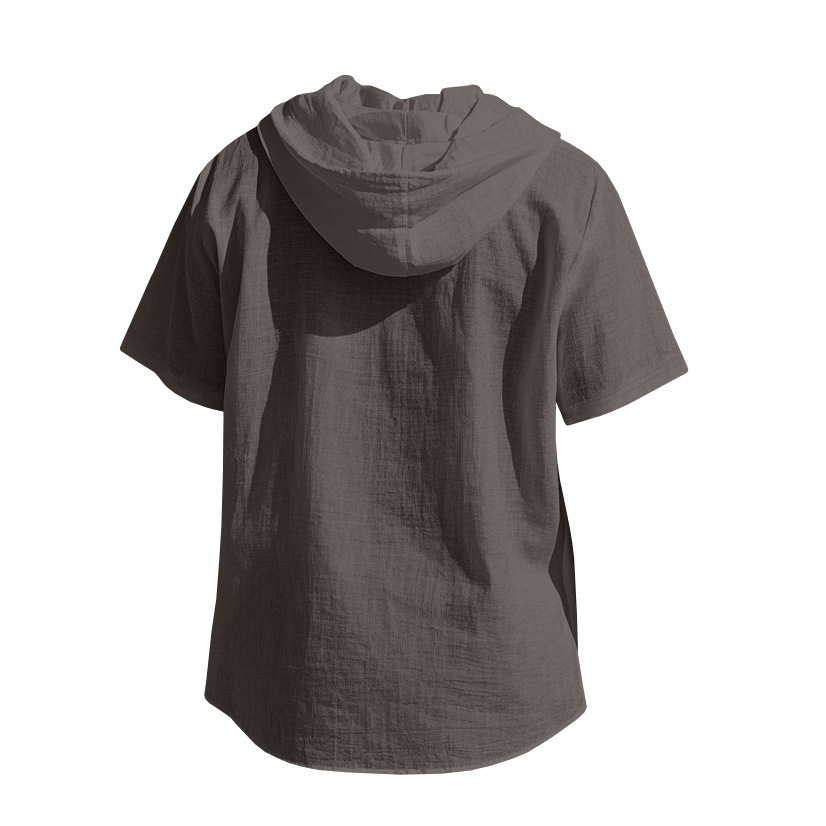 Linen Mens Short-sleeve Lightweight Loose-fitting Hooded T-shirt