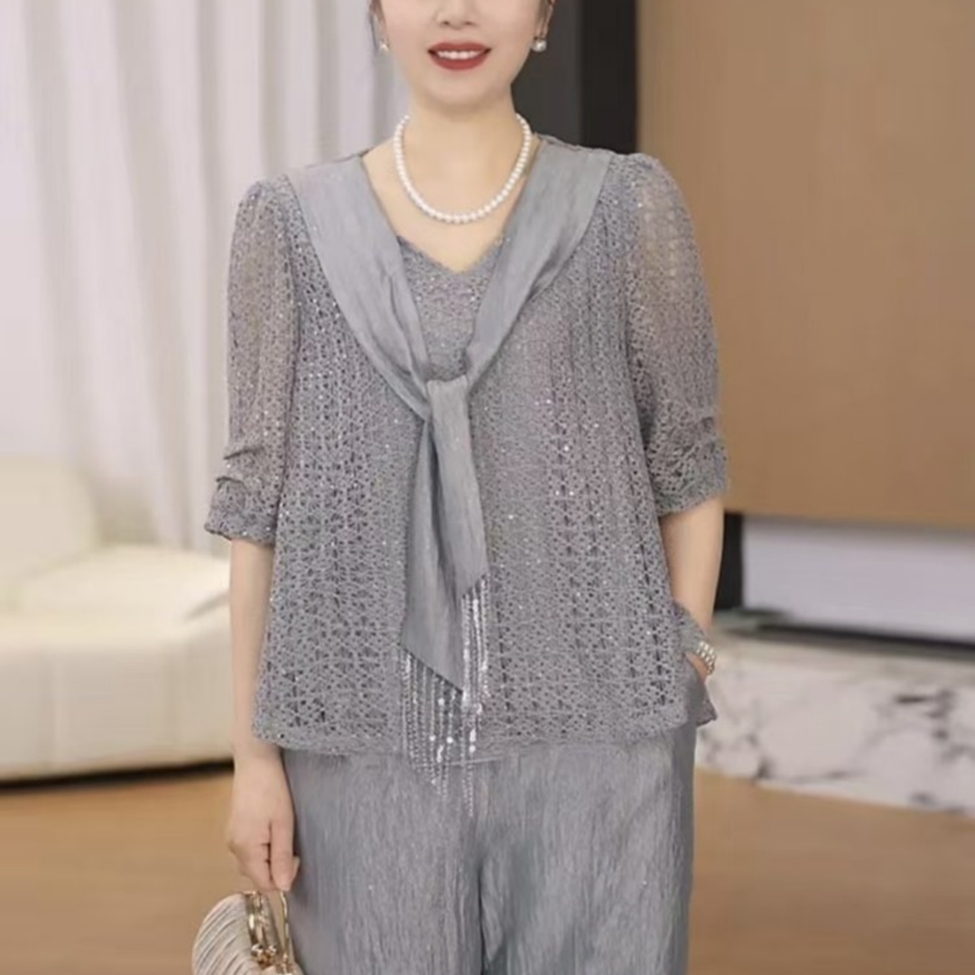Middle-aged And Elderly Womens Casual Loose-fit Figure-flattering Elegant Outfit Set