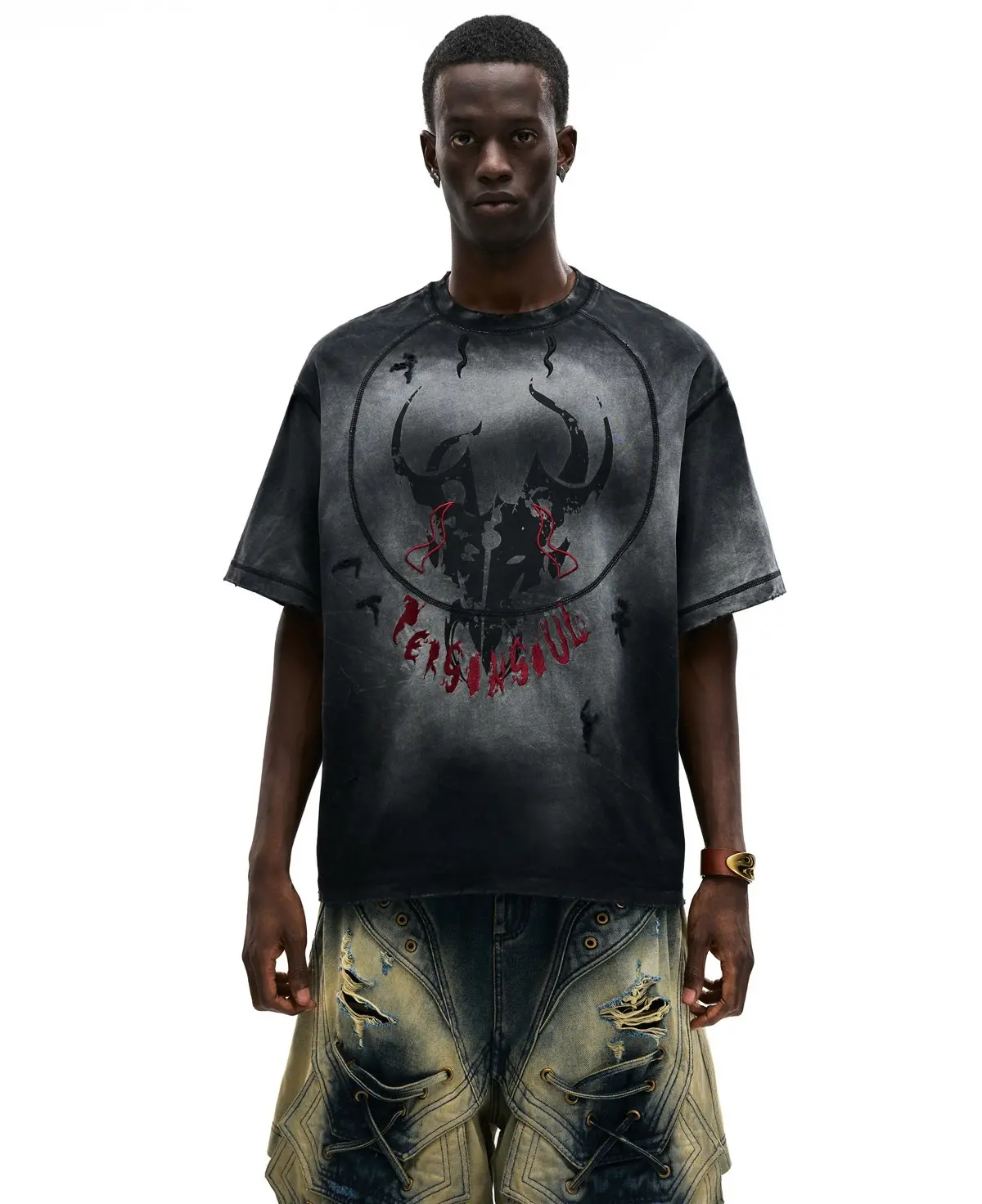 Casual Feng Shui Washed Short-Sleeve T-Shirt