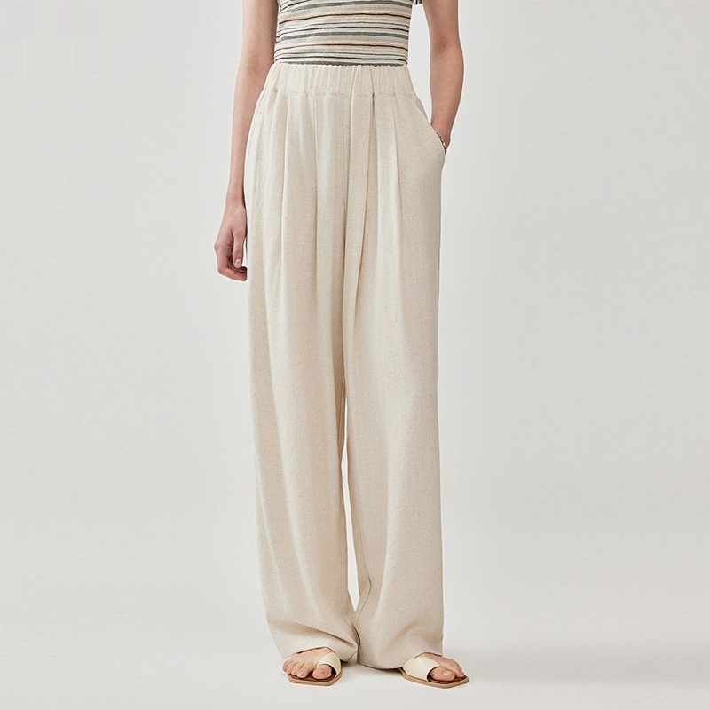 Cotton-linen Textured Wide-leg Casual Pants Loose-fitting