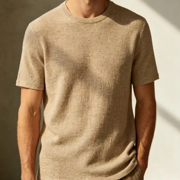 European And American Khaki Men's Round-neck Short-sleeved Shirt