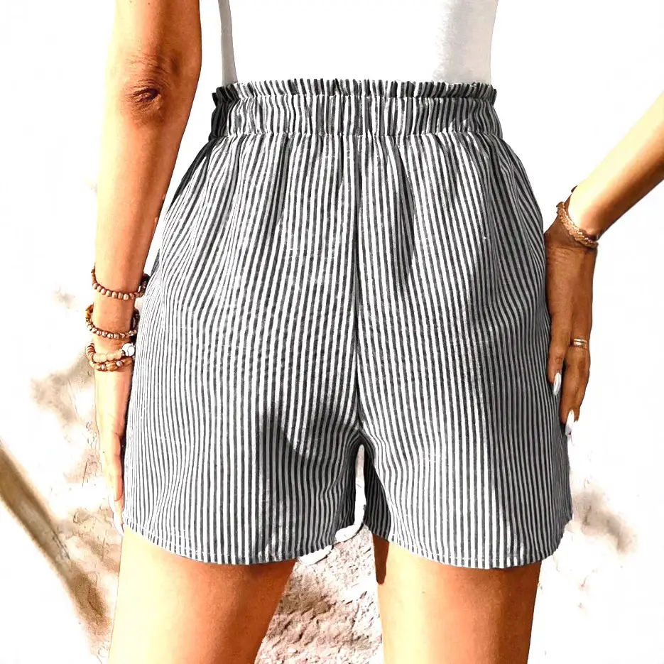 Women's High-Waisted Fashionable Striped Casual Shorts