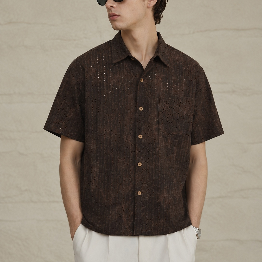 Retro Distressed Short-Sleeve Tie-Dye Loose Cool & Handsome Half-Sleeve Shirt