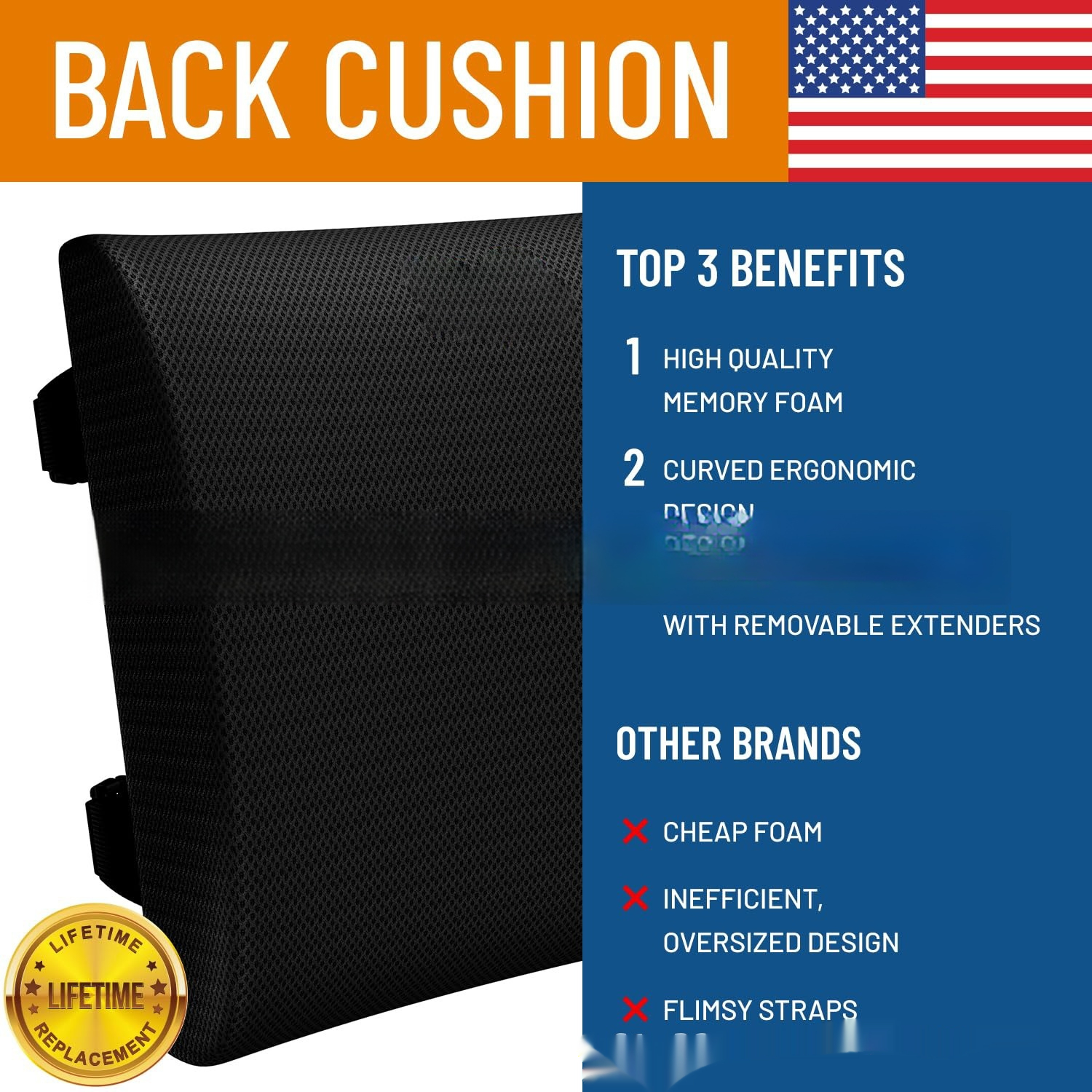 Office Memory Foam Backrest Pillow Slow Rebound