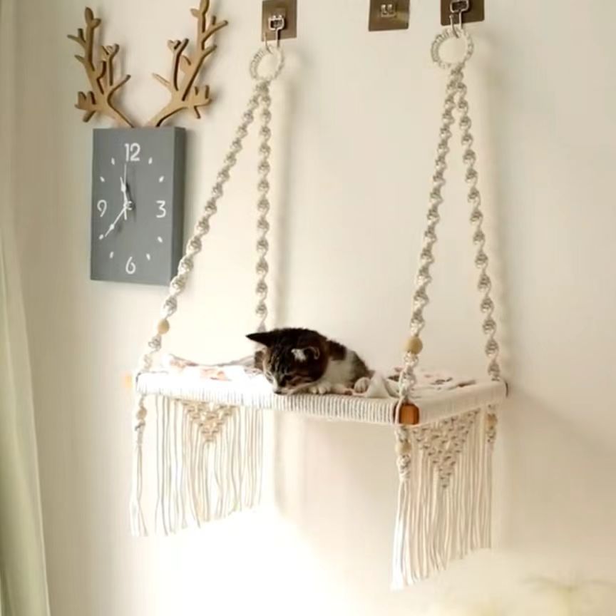 Hand-Woven Cotton Rope Pet Hammock Bed