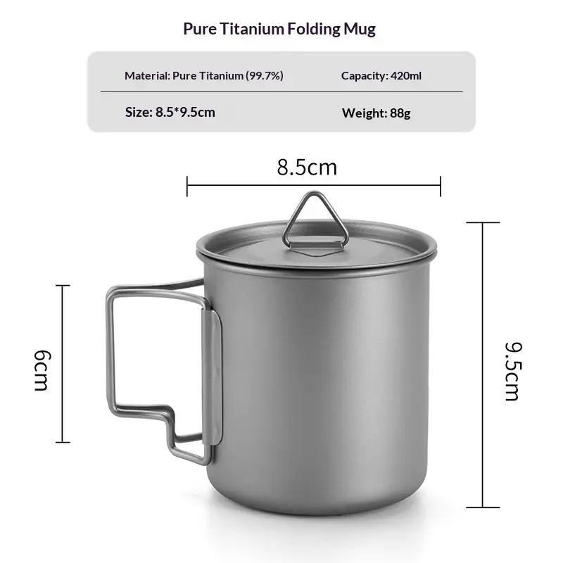 Foldable Handle Ultra-Light Portable Outdoor Camping Pure Titanium Cup
