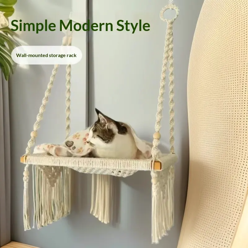 Bohemian-style Cotton Rope Hand-woven Pet Hammock Basket