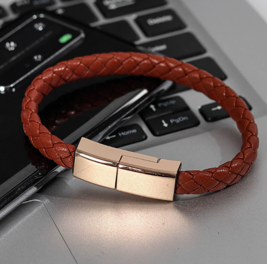 Wristband Data Leather Hand-Woven USB Bracelet Cable
