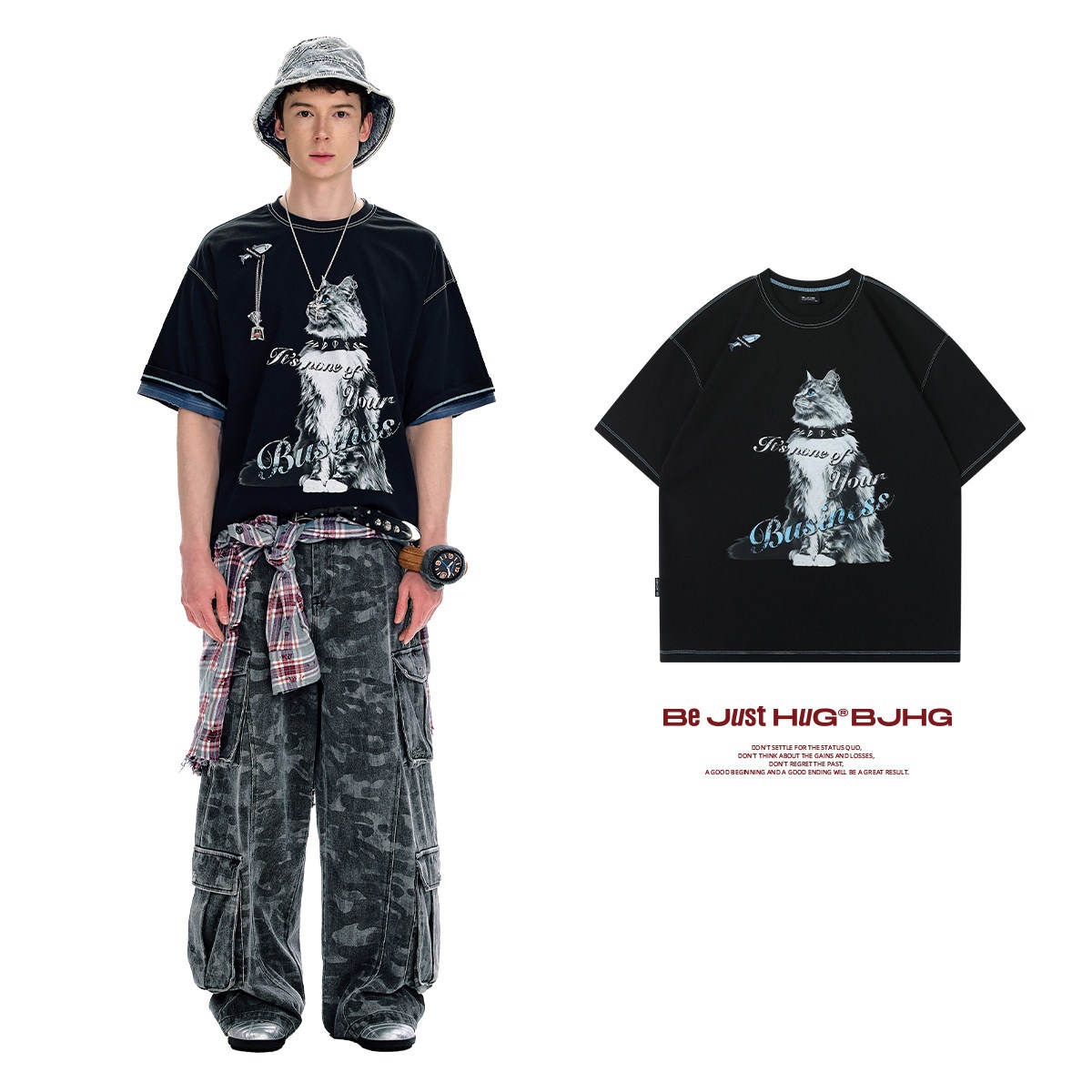 Summer New All-Match Loose Cat Short-Sleeve Top