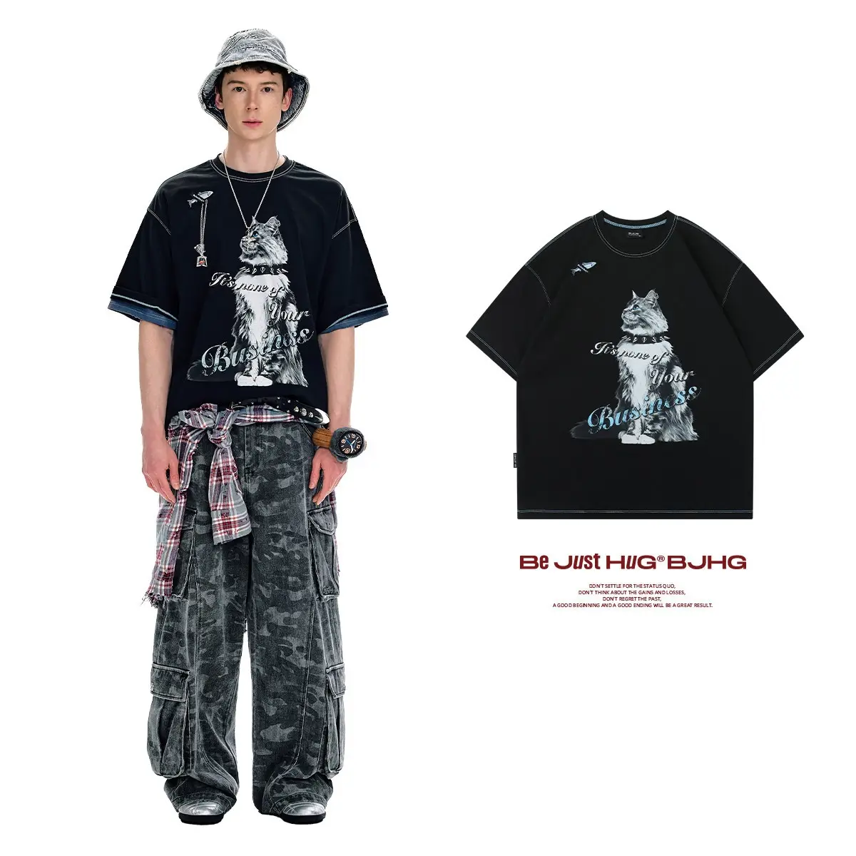 Summer New All-Match Loose Cat Short-Sleeve Top