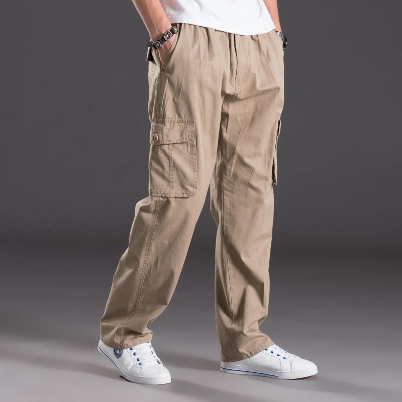 Men's Washed Casual Pants Multi-Pocket Plus-Size Work Trousers