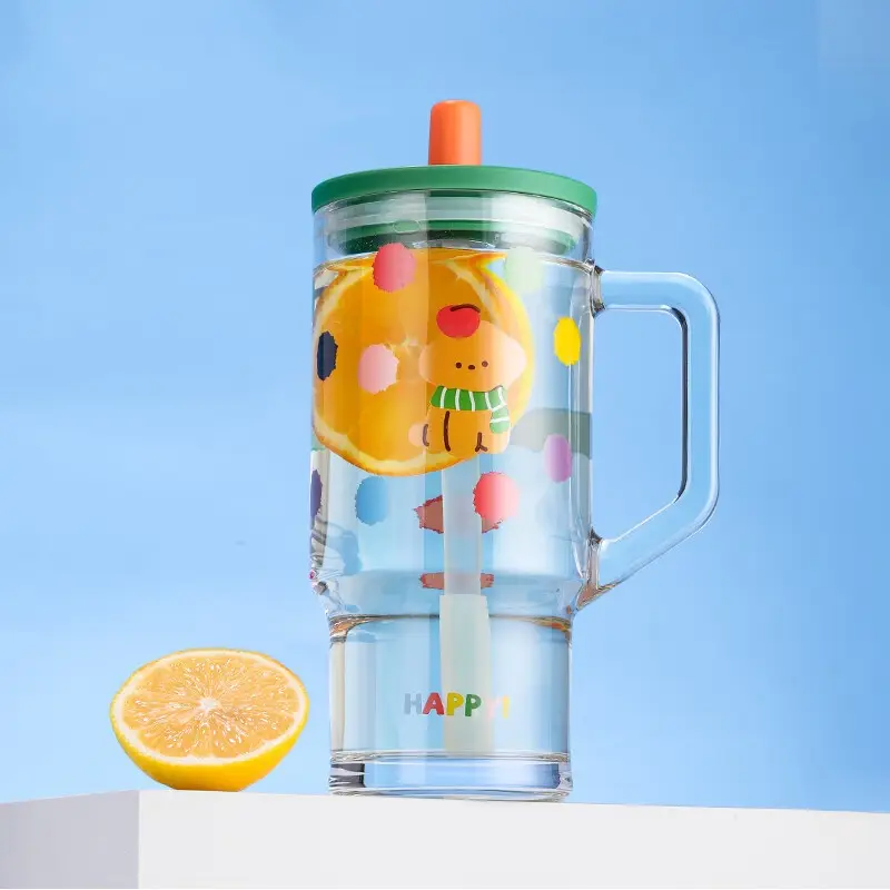 Women's Large-capacity Glass Cup With Straw
