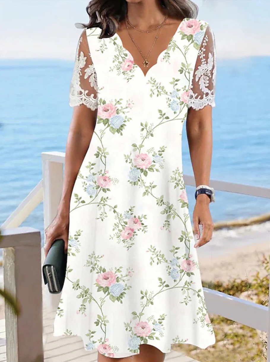 Women's Floral Lace A-Line Dress – final styling shot showing complete look