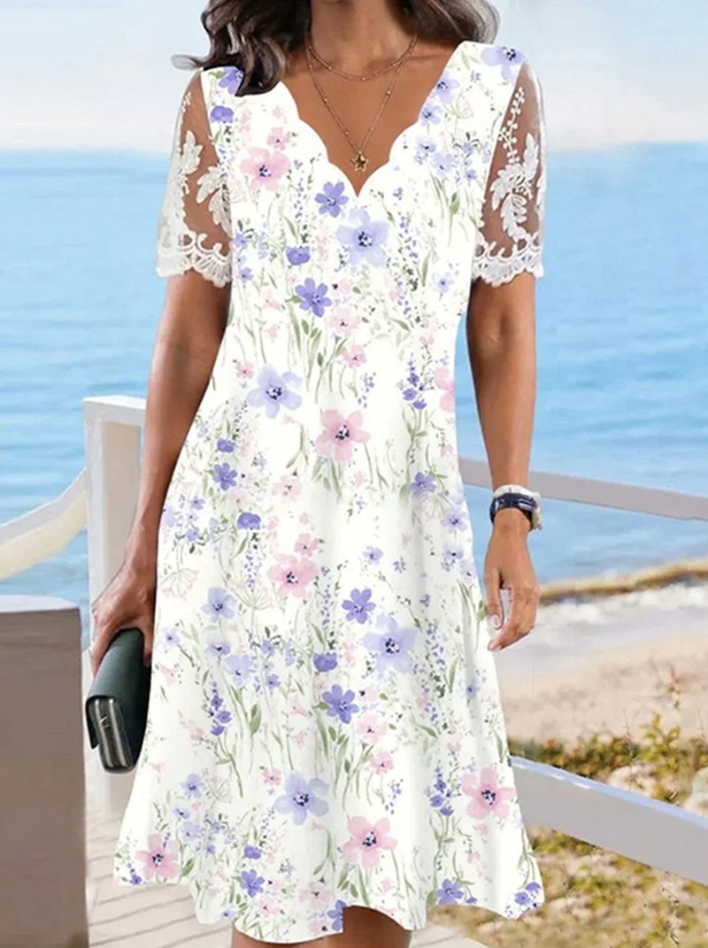 Women's Flounce Neckline Dress – lifestyle shot showing full A-line silhouette