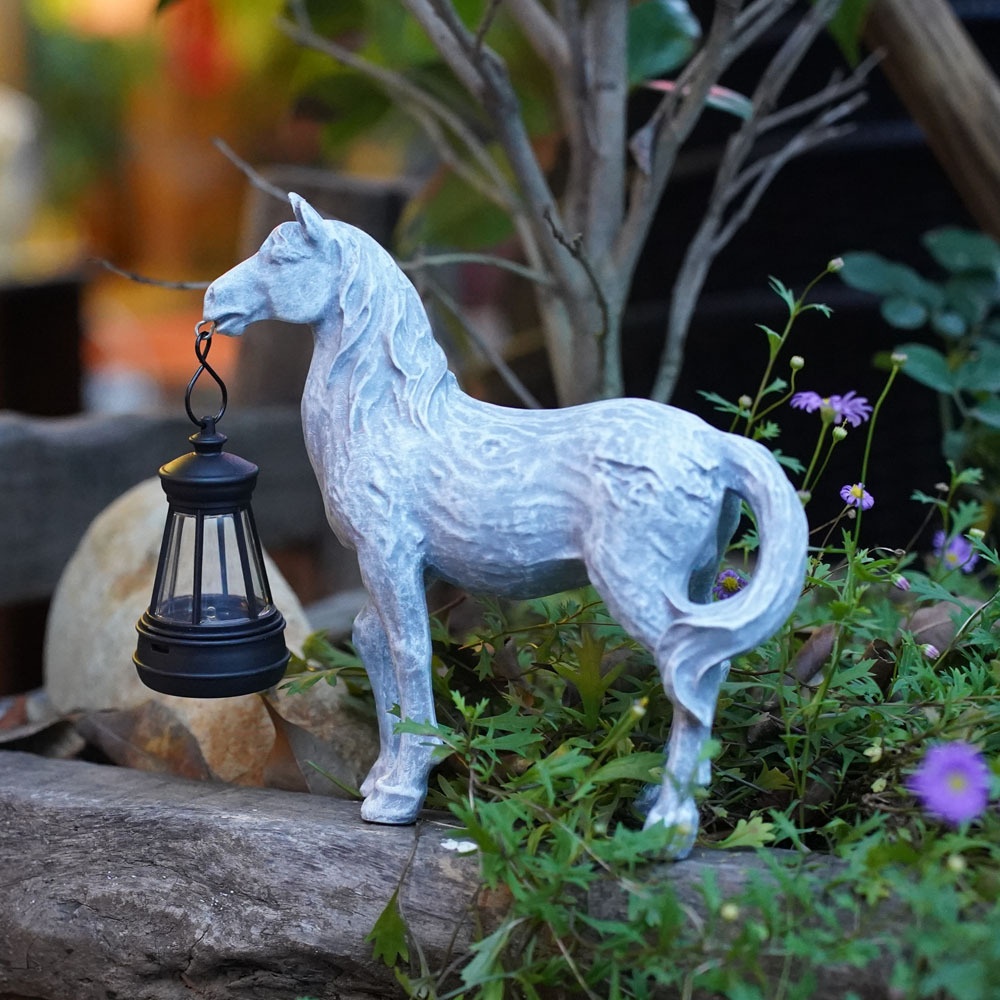 Solar-Powered Steed Resin Animal Yard Garden Decor