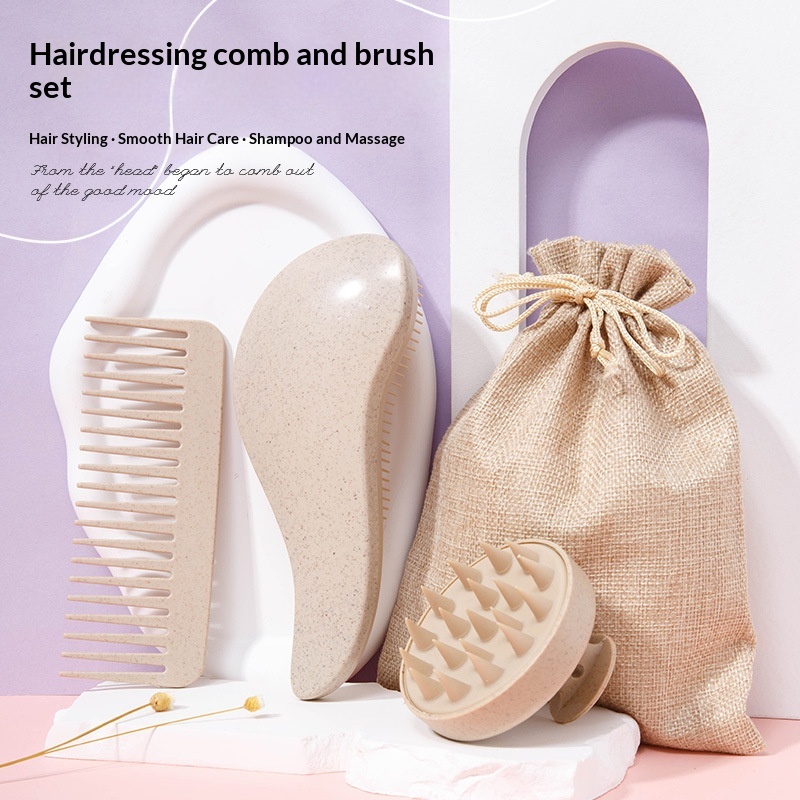 Wheat Straw Straight Hair Comb Five-Piece Styling Set