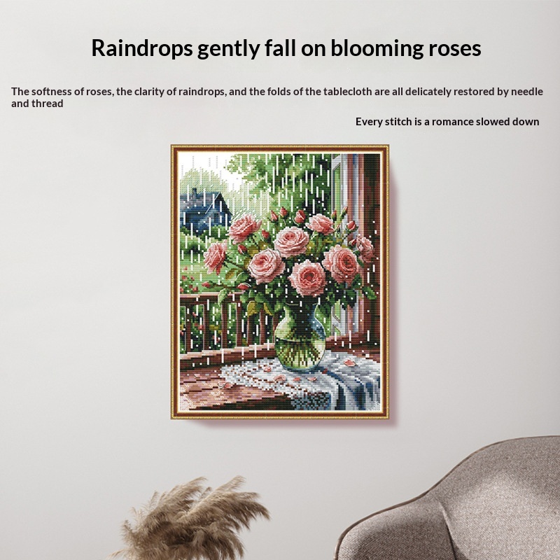 Cross-stitch New Style Roses In The Rain For Living Room And Bedroom — image 1