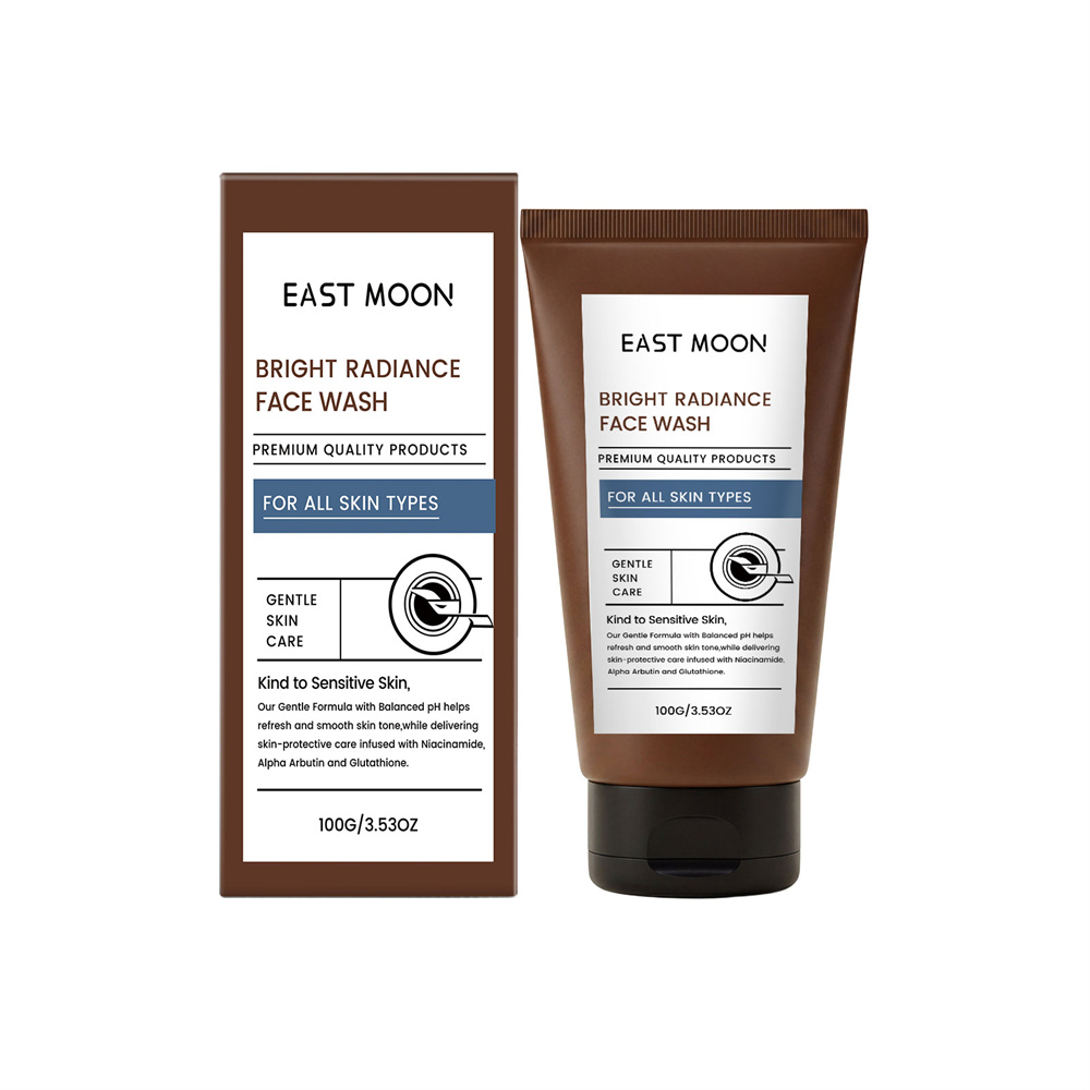 Bright Radiance Face Wash brown tube and black cap packaging close-up detail