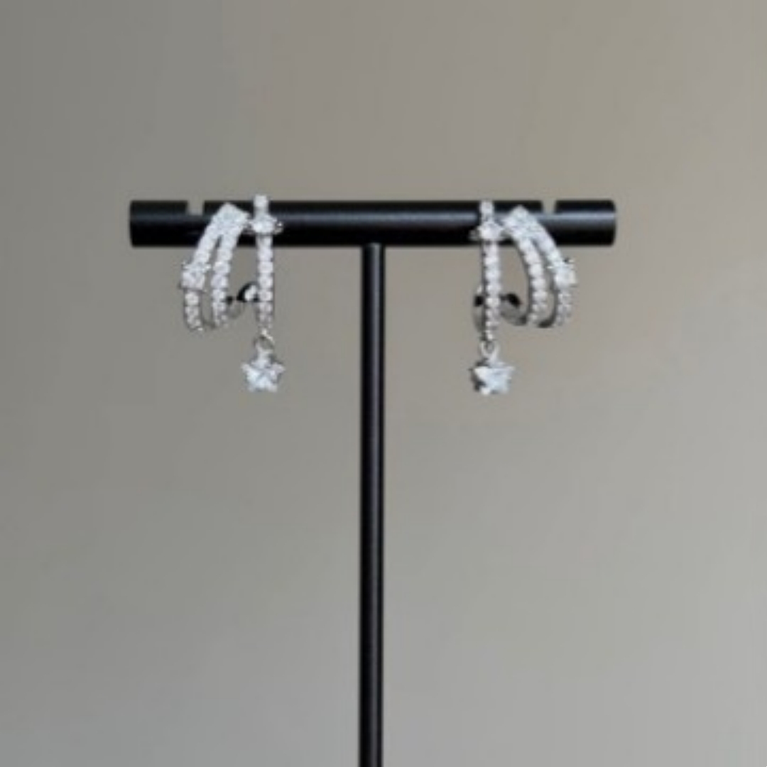 New Light-Luxury Cat-Claw Three-Ring Full-Crystal Delicate Earrings