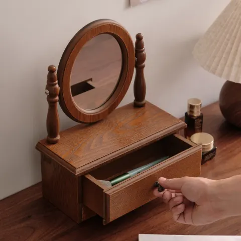 Wooden Desktop Decorative Freestanding Makeup Mirror