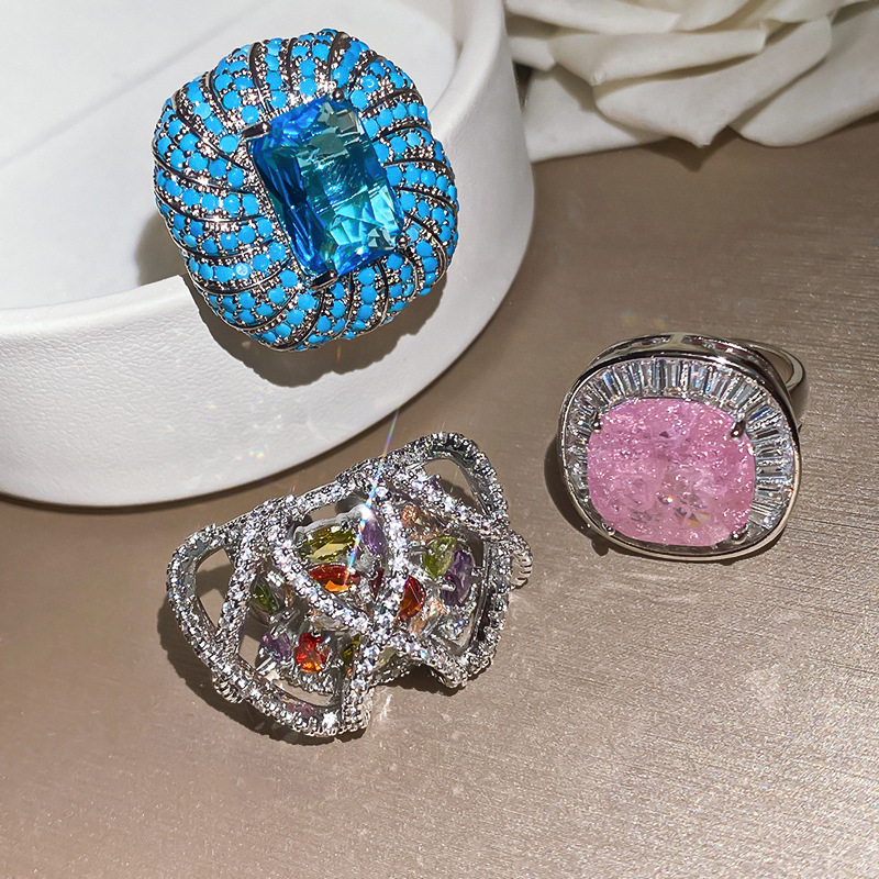 Dazzling Zircon Square Cross Open Ring Luxurious
