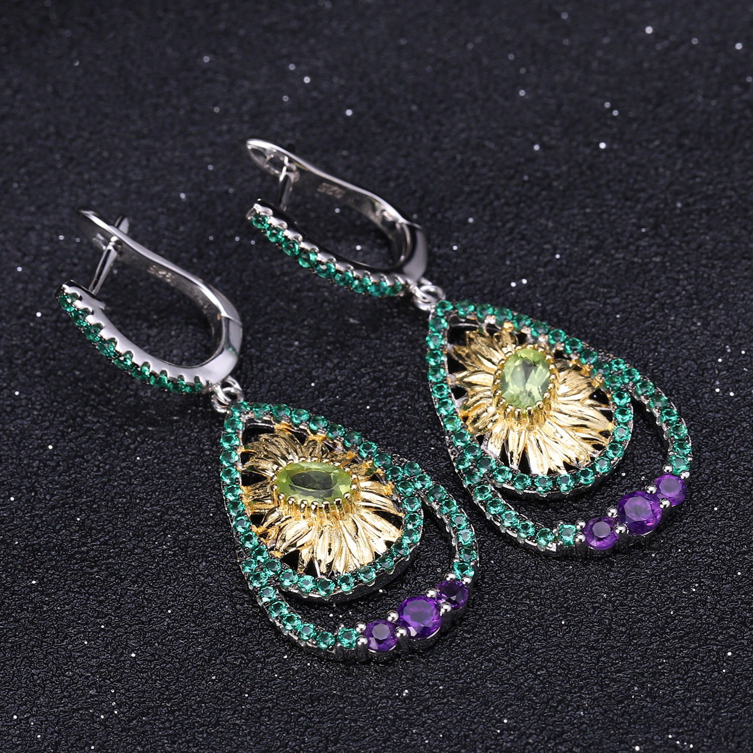 Earrings Italian Craftsmanship Natural Peridot Amethyst