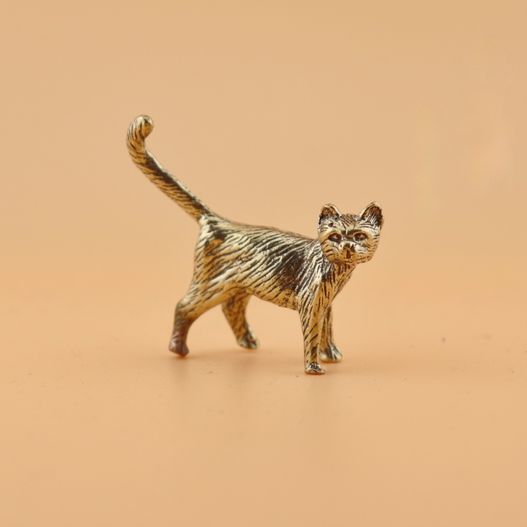 Creative Little Cat Long-Tailed Cat Antique Bronze Desktop Copper Sculpture Hand Piece Craft Small Ornament