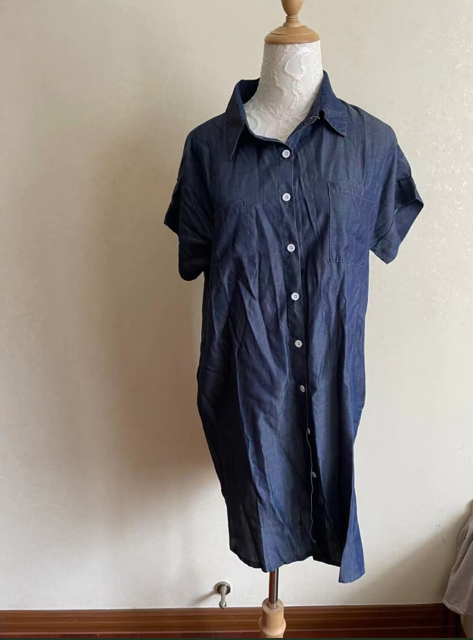 Actual product photo – denim midi dress slim fit square neck short sleeve street style