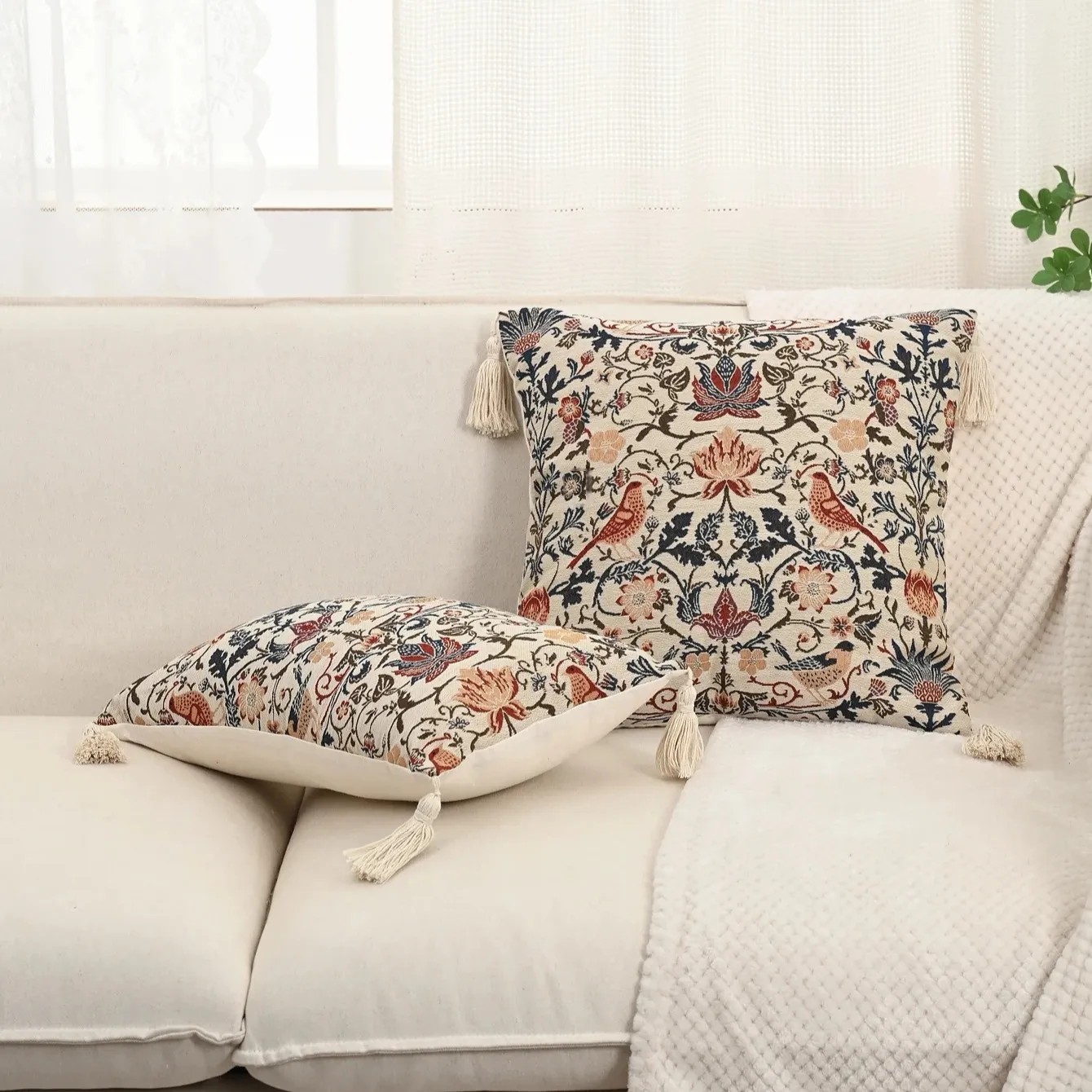 French Retro Woven Jacquard Magpie And Flower