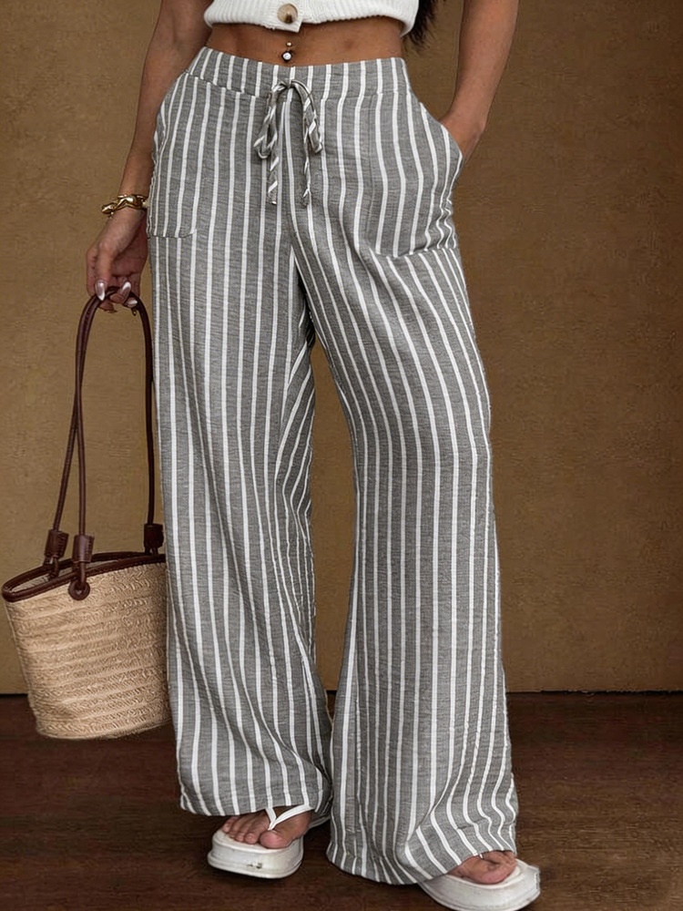 Women's striped loose trousers in blue – full length front view
