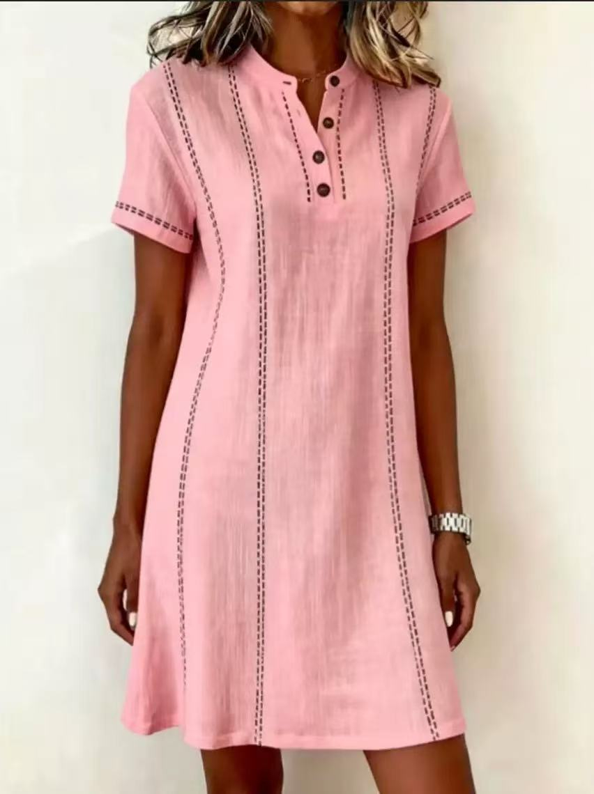 Women's loose fit stand collar dress – side detail view