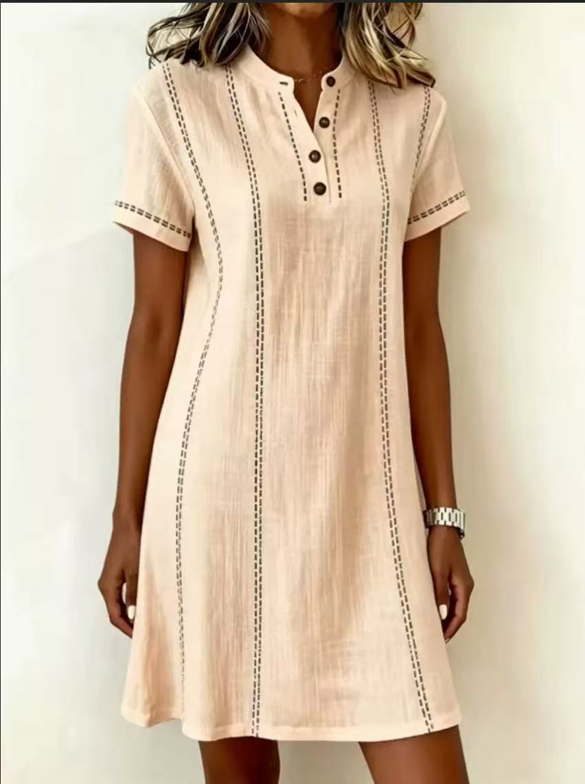 Women's printed button-up midi dress in white – lifestyle styling