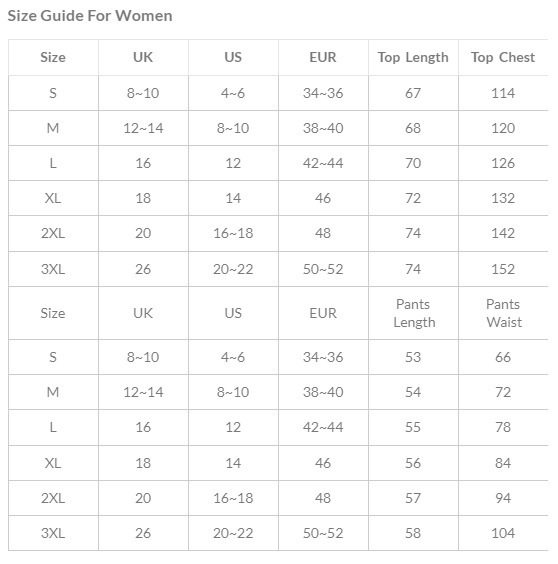 Women's V-neck top and shorts set size chart