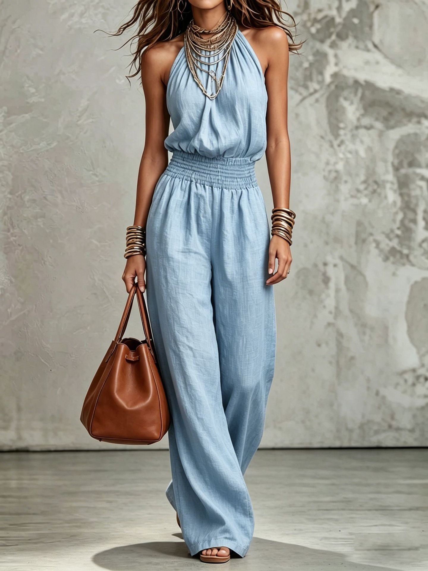 Women's sleeveless backless jumpsuit – movement shot