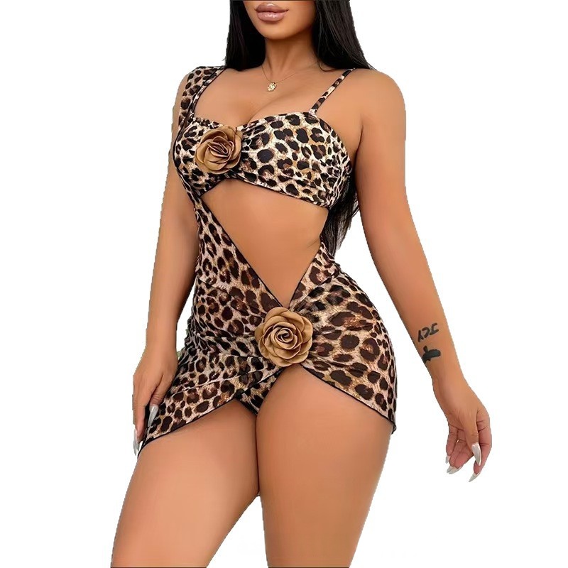 Leopard-print Sexy Dress Set For Women