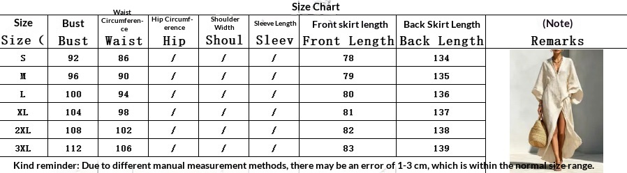 Women's batwing sleeve maxi resort dress size chart