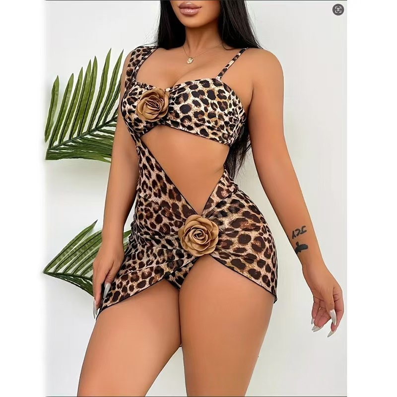 Leopard-print Sexy Dress Set For Women