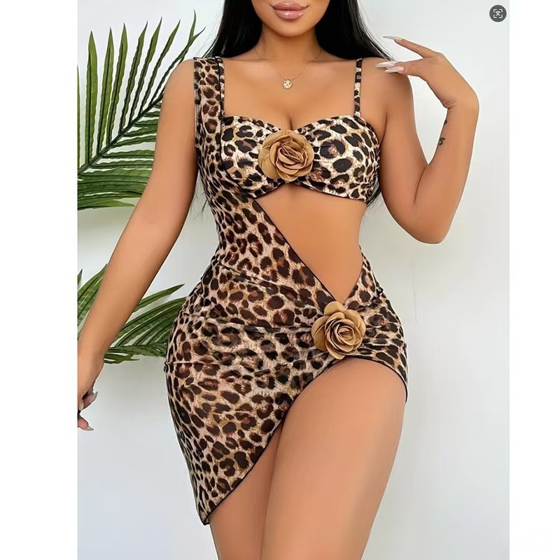 Leopard-print Sexy Dress Set For Women