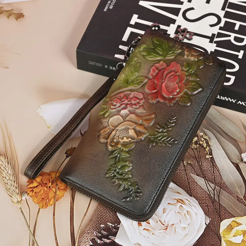 New Womens Genuine Leather Long Wallet With Zipper