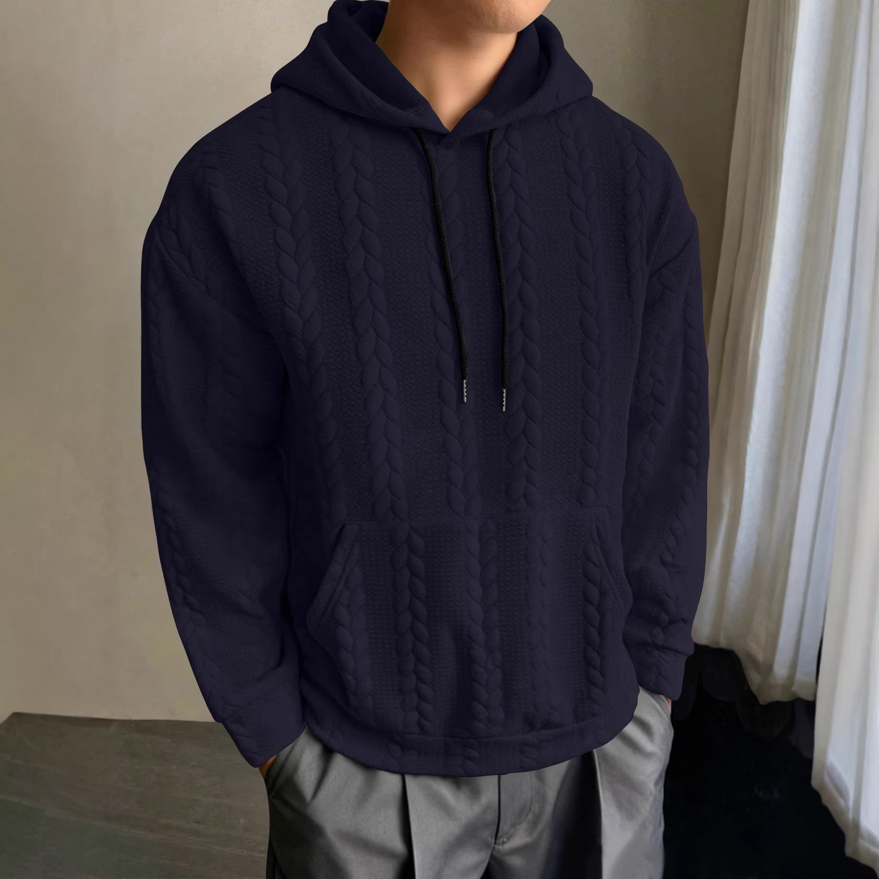 Pullover Hoodie Men’s Cotton Long-Sleeve Slim Fit Sweatshirt