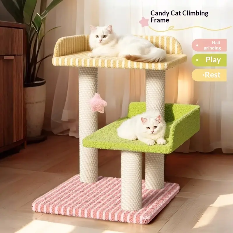 Space-Saving All-in-One Cat Tree Scratching Post And Bed For Small Apartments